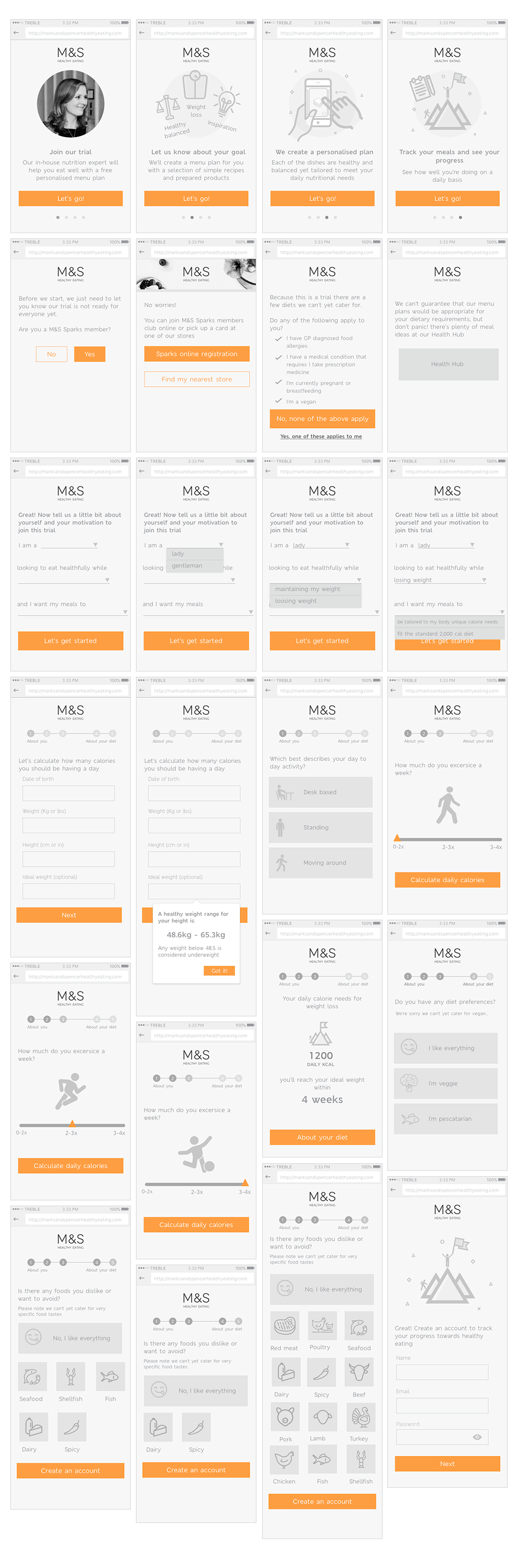 Wireframes onboarding proccess