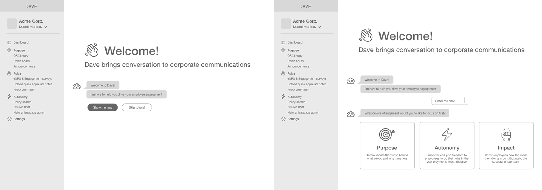 Onboarding wireframes