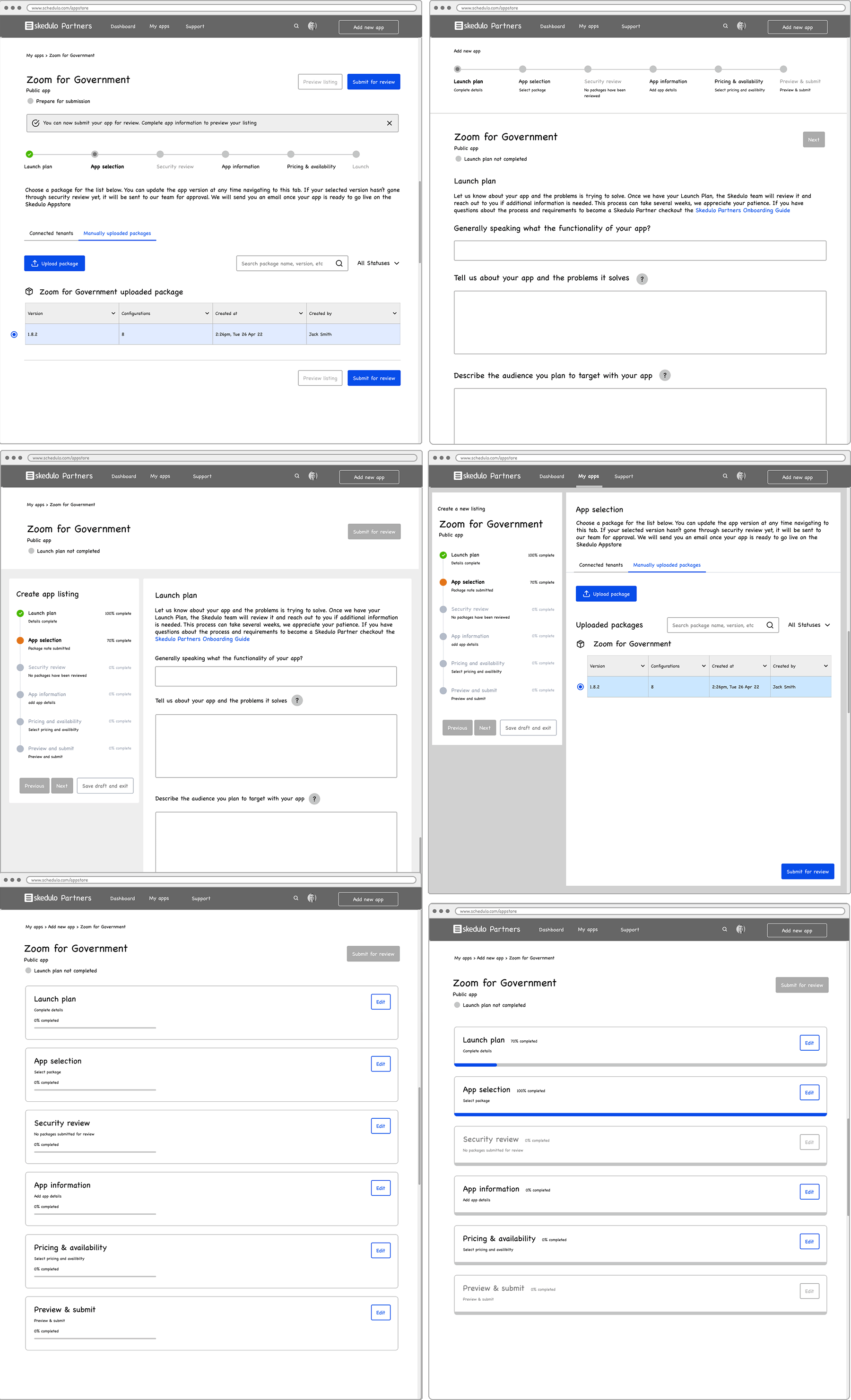 Publisher journey wireframes - layout exploration