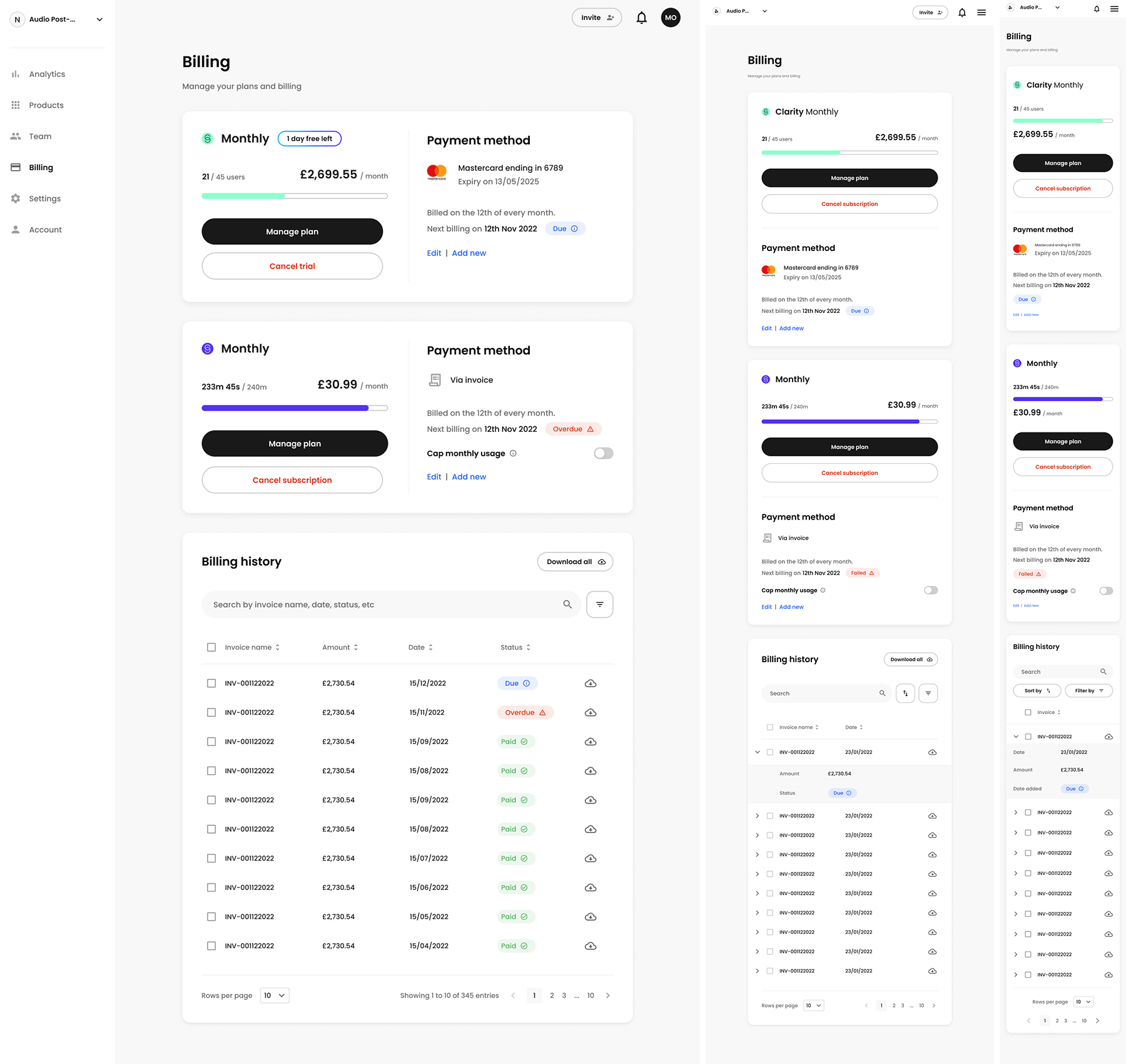 IRIS Dashboard - Billing